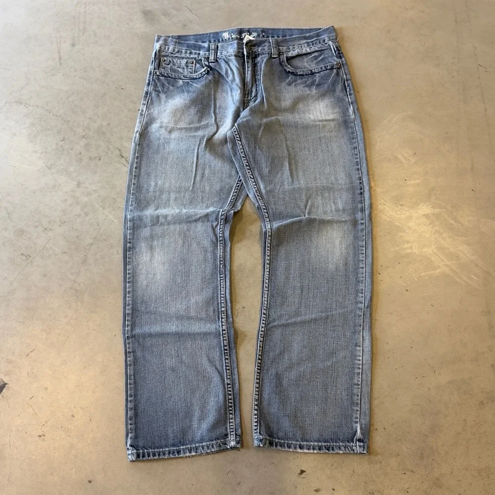 Route 66 Slim Straight Jeans Mens 36x32 Blue Denim Casual Classic